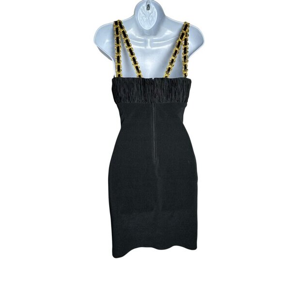 DANA DEATHERAGE vintage 80's black wiggle bombshell dress size small gold trim - Picture 4 of 9